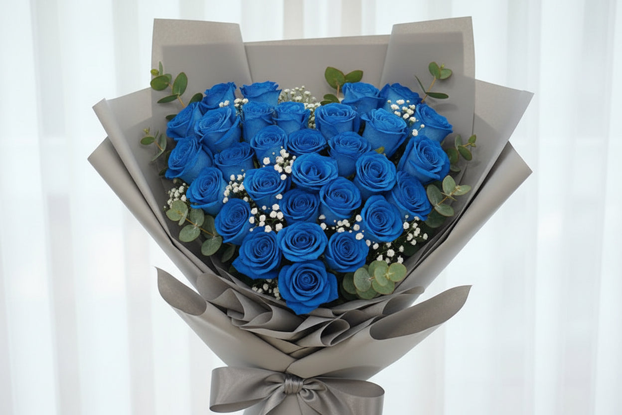 (藍色) 玫瑰心型花束 flo.36（歐洲明信片免費贈送 💌）