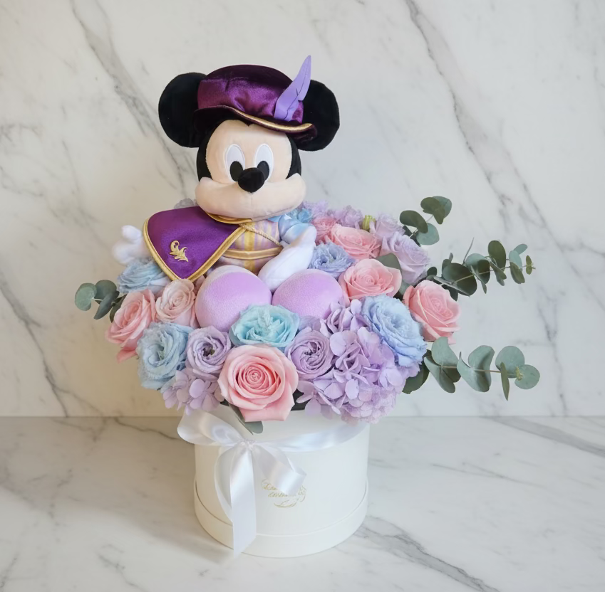 巴黎限量紫色米奇玫瑰花盒 flo.702（歐洲明信片免費贈送 💌）